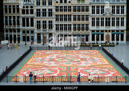 Bruparck Mini Europe Theme Park, Bruxelles, Belgio. Viste del tappeto di fiori nella Grand Place (Grote Markt) Foto Stock