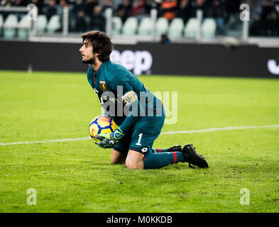 Torino, Italia. Il 22 gennaio, 2018. Mattia Perin (Genova) durante la serie di una partita di calcio. Juventus vs Genova. La Juventus ha vinto 1-0 presso lo stadio Allianz a Torino, Italia, 22 gennaio 2018. Credito: Alberto Gandolfo/Pacific Press/Alamy Live News Foto Stock