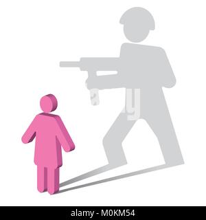 Proprio disturbo post-traumatico da stress. Il simbolo di una donna, getta un' ombra di un soldato. Illustrazione Vettoriale