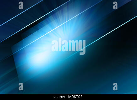 Abstract grafica schermo blu con le linee e i raggi di luce sullo sfondo. Foto Stock