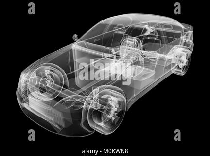 X-ray di vettura su isolati su sfondo nero Foto Stock