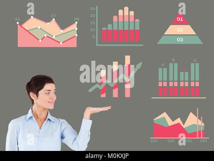 Donna con con colorate Statistiche grafico Foto Stock