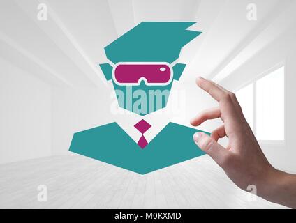 Lato interagente con imprenditore VR icona cuffia Foto Stock