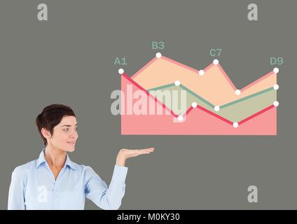 Imprenditrice mano iniziale con colorate Statistiche grafico Foto Stock