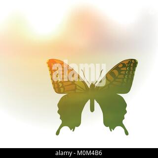 Illustrazione vettoriale di una farfalla nello stile della doppia esposizione. Saluti a primavera o in estate Illustrazione Vettoriale