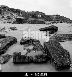 Bunker tedesco, Leffrinckoucke batteria rimane, Dunkerque, Nord, Francia Foto Stock