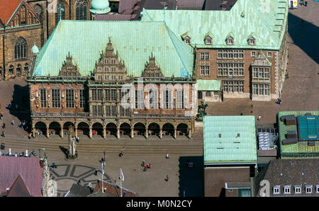 Municipio di Brema, cittadinanza, tetto verde rame, centro di Brema, città, vista aerea, fotografie aeree di Bremen, Bremen, Germania, Europa, antenna vi Foto Stock