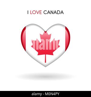 Amore Canada simbolo. Cuore di bandiera icona lucida illustrazione vettoriale isolato su sfondo grigio eps10 Illustrazione Vettoriale