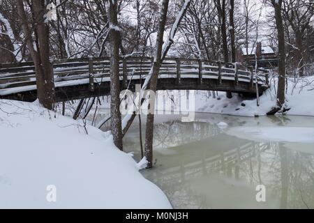 Un piede ponte sul torrente Minnehaha a Minneapolis, Minnesota, Stati Uniti d'America. Foto Stock