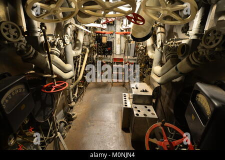 Il motore sala controllo dell'USS Alabama Foto Stock