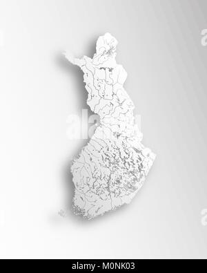 Mappa della Finlandia con carta effetto di taglio. I fiumi e i laghi sono mostrati. Illustrazione Vettoriale
