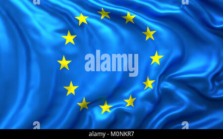 Bandiera dell'Unione europea al vento. 3D illustrazione Foto Stock