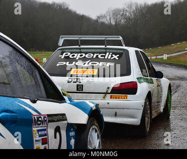 Chris West, Keith Hounslow, Peugeot 306 Maxi, MGJ Rally stadi, Chelmsford Motor Club, Brands Hatch, Sabato, 20 gennaio 2018, MSV, Circuito Rally Foto Stock