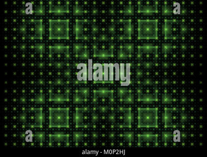 Tech frattale con sfondo verde piazze lucido su nero Foto Stock