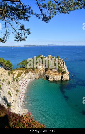 Francia,Finisterre,Iroise mare,Parc Naturel Regional d'Armorique Armorica (Parco Naturale Regionale),Presqu'ile de Crozon,Cap de la Chevre,Pointe de Saint Hernot,St Hernot beach Foto Stock