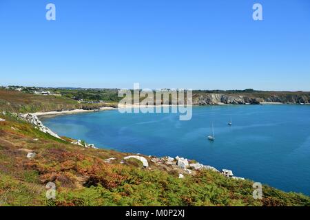 Francia,Finisterre,Iroise mare,Armorica Parco Naturale Regionale,Presqu'ile de Crozon,Camaret,Pointe de Pen Hir Foto Stock