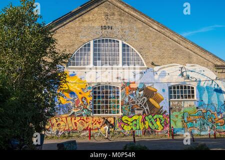 La Danimarca,Zelanda,Copenhagen,Christianshavn,Christiania,autogestito comunità intenzionale fondata nel 1971 sul sito della caserma Bådsmandsstraede,street art Foto Stock