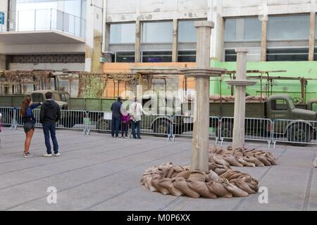 Francia,Nord,Dunkerque,Grand grande quartiere,frac Nord Pas de Calais,esposizioni l'altro lato del panorama sullo scenario del film di Dunkerque da Christophe Nolan Foto Stock