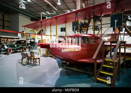 Stati Uniti,New York,Regione dei Laghi Finger,Hammondsport,Glenn H,Curtiss museo,dedicata agli inizi di aviazione USA Pioneer e residente a Glenn Curtiss,Curtiss America idrovolante,1914 Foto Stock