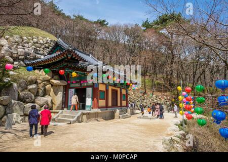 Corea del Sud,Nord Gyeongsang provincia,Gyeongju Parco Nazionale,Gyeongju,Seokguram grotta stabiliti nel VIII secolo sulle pendici del monte Toham è un sito Patrimonio Mondiale dell'UNESCO Foto Stock