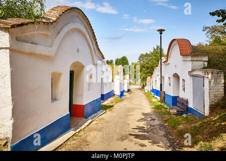 Petrov, Repubblica Ceca. 20 Agosto, 2017. Il complesso delle tradizionali cantine, chiamato plže, in Moravia del sud villaggio Petrov, Repubblica Ceca. Foto Stock