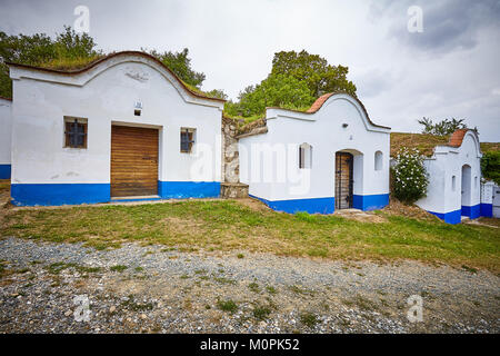 Petrov, Repubblica Ceca. 20 Agosto, 2017. Il complesso delle tradizionali cantine, chiamato plže, in Moravia del sud villaggio Petrov, Repubblica Ceca. Foto Stock