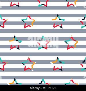 Stella Striped camo boy vettore seamless pattern. Grigio e blu camouflage forme. Illustrazione Vettoriale