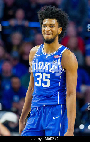 Winston-Salem, NC, Stati Uniti d'America. 23 gen 2018. Il duca diavoli blu avanti Marvin Bagley III (35) reagisce alla chiamata nella ACC Basketball matchup LJVM al Colosseo in Winston-Salem, NC. (Scott Kinser/Cal Sport Media) Credito: csm/Alamy Live News Foto Stock