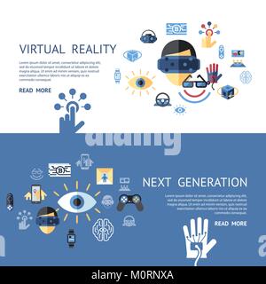 Vettore digitale virtual augmented reality concetto impostare gli oggetti raccolta colore piatto semplice icona, i giochi di ultima generazione Illustrazione Vettoriale