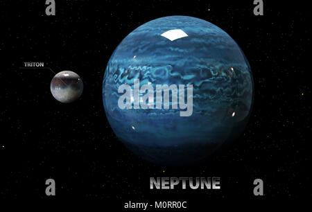 3d illustrazione di Nettuno, lune e stelle. Gli elementi di questa immagine fornita dalla NASA. Foto Stock