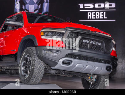 DETROIT, MI/STATI UNITI D'America - 15 gennaio 2018: a un 2019 Dodge Ram 1500 ribelli carrello al North American International Auto Show (NAIAS). Foto Stock