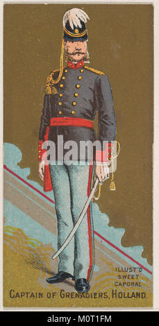 Questa immagine raffigura il Capitano dei Granatieri olandesi, parte di una serie militare pubblicata dalla Kinney Tobacco Company come oggetto promozionale per le sigarette Sweet Caporal. Riflette la pubblicità e le uniformi militari dei primi anni del XX secolo. Foto Stock