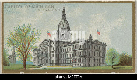 Il Campidoglio del Michigan a Lansing, catturato come parte della serie di edifici del governo generale e del Campidoglio dello Stato, mette in evidenza il design architettonico dell'edificio, parte della serie Allen & Ginter Cigarette Brands. Foto Stock
