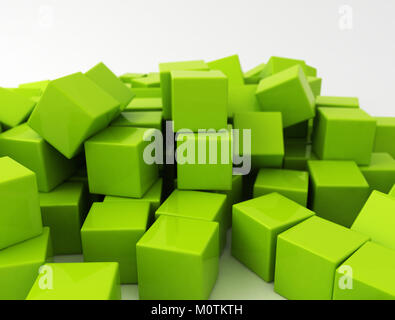 Costruzione di blocchi di colore verde su sfondo bianco Foto Stock