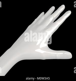 Mano femmina 3d rendering, materiale plastico isolato bianco su nero Foto Stock