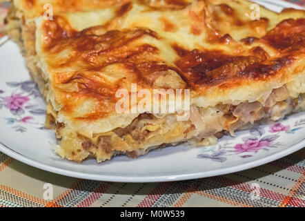 Pezzo di torta fatta in casa con carne macinata e il cavolo tagliato Foto Stock