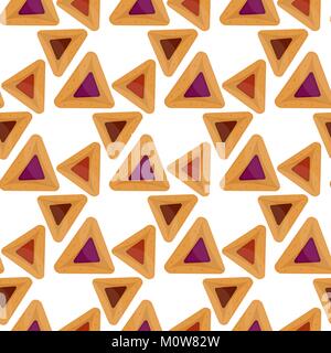 Purim hamantaschen seamless pattern. Tradizionale ebraico sul piatto la festa di Purim. sfondo infinito, texture, la carta da parati. Illustrazione Vettoriale. Illustrazione Vettoriale