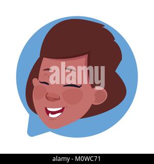 Icona Profilo americano africano testa femmina in Chat isolato di bolla, Donna Avatar Cartoon personaggio ritratto Illustrazione Vettoriale