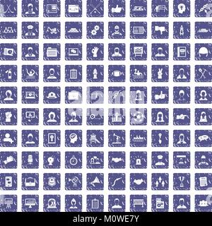 100 il lavoro in team set di icone grunge sapphire Illustrazione Vettoriale