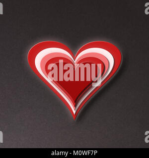 Romantica piazza illustrazione scheda con cinque cuori rossi sovrapposizione su sfondo grigio Foto Stock