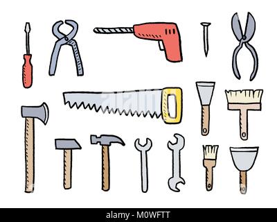 Attrezzi per lavori di DIY - vettore strumenti hardware set. Illustrazione Vettoriale