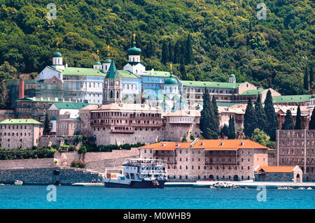 Monastero Panteleimonos sul Monte Athos, Calcidica, Grecia Foto Stock