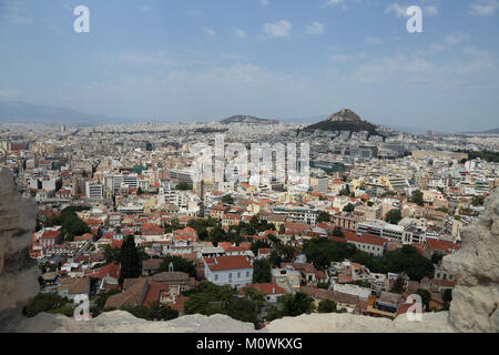 Vista di Atene e Mt. Lycabettus dall' Acropoli Foto Stock