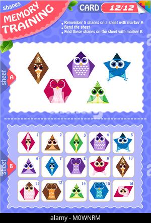 Gioco di memoria i bambini. apprendimento della geometria delle forme. Allenamento della memoria Illustrazione Vettoriale