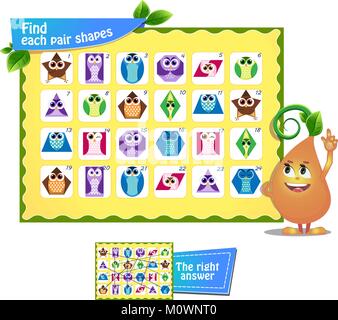 Visual gioco per bambini e adulti. Trovare ciascuna coppia di forme di geometria. Gioco educativo Illustrazione Vettoriale
