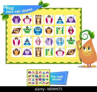 Visual gioco per bambini e adulti. Trovare ciascuna coppia di forme di geometria. Gioco educativo Illustrazione Vettoriale