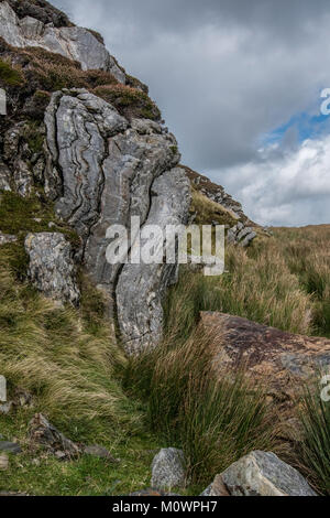 Sleive League sono le più alte scogliere in Irlanda. Il spooning rocce si trovano lungo il ventoso strada che conduce verso le scogliere. Foto Stock