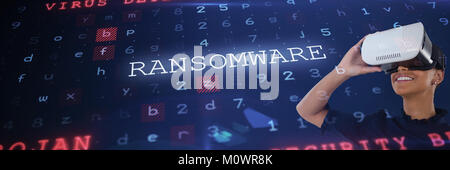 Immagine composita della donna utilizzando la realtà virtuale auricolare Foto Stock