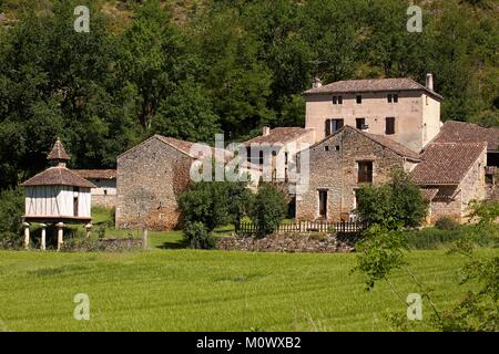 Francia,Tarn et Garonne,Gole del Aveyron,strada Bruniquel a San Antonin da Penne,habitat rurale affiancata da una colombaia Foto Stock