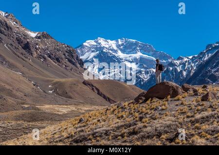 L'Argentina,provincia di Mendoza,Pronvicial Aconcagua Parco Aconcagua Mt (6692m la montagna più alto al di fuori della gamma himalayana) Foto Stock